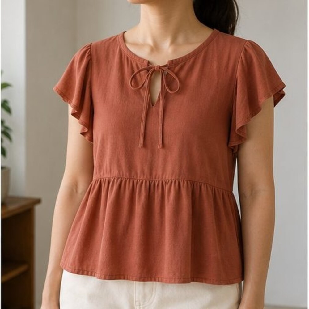 Rust Wrap Blouse - Picture 2 of 6